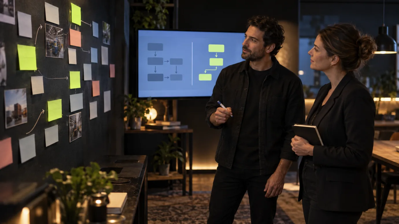 An AI consultant and business leader mapping a practical operational workflow