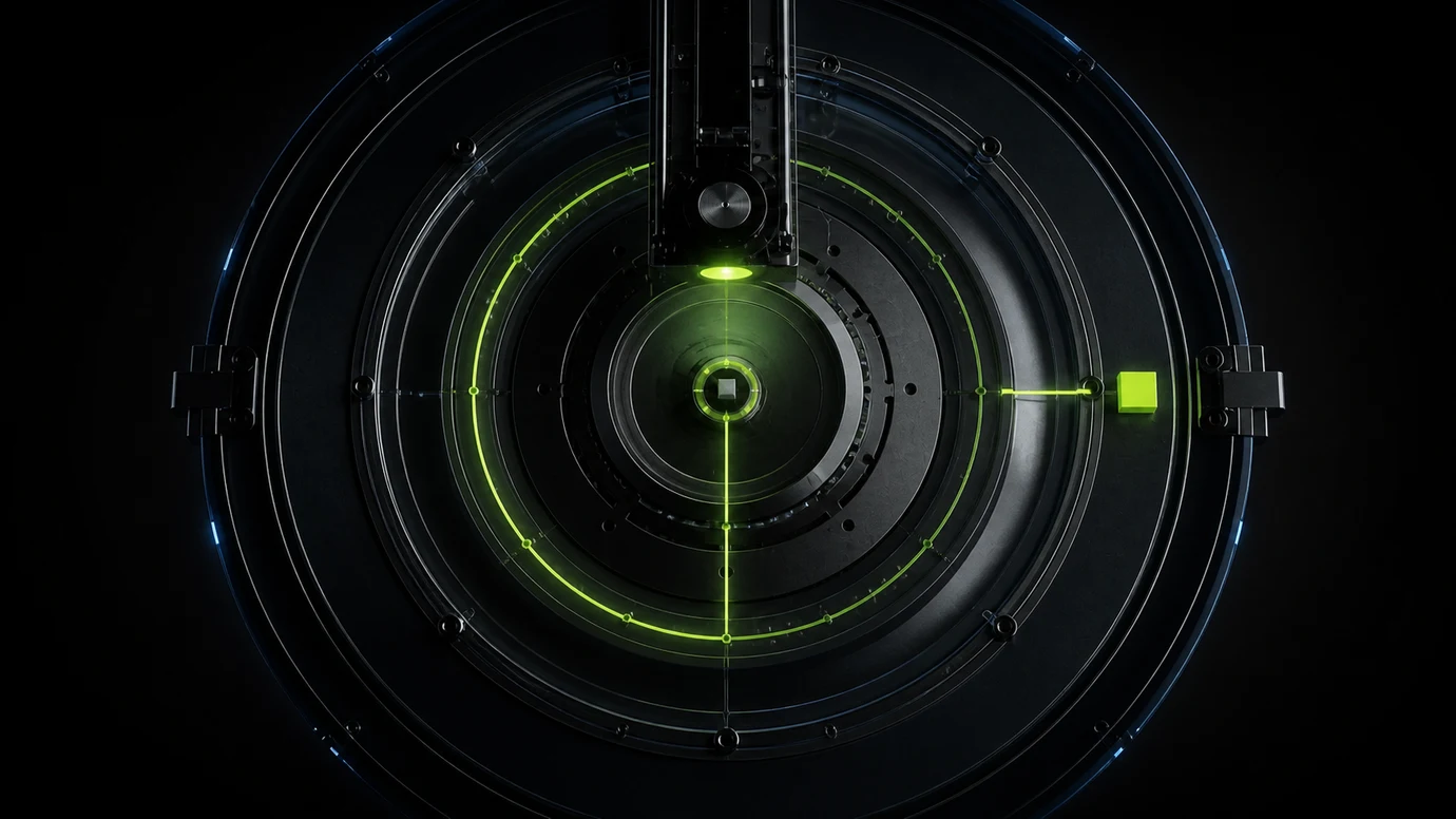 A precision scanner identifying one obstruction before a glowing lime conversion outcome