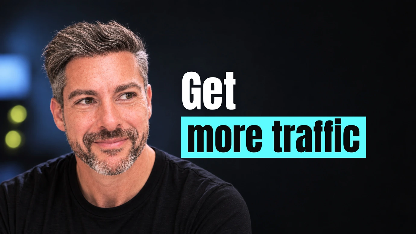 James Ansell, founder of Code23, with a thoughtful look beside the headline Get more traffic