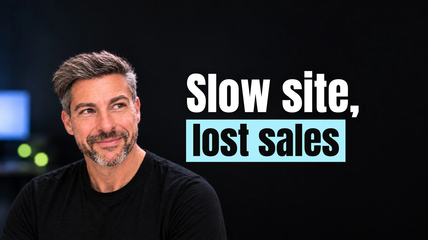 James Ansell, founder of Code23, with a sceptical smile beside the headline Slow site, lost sales