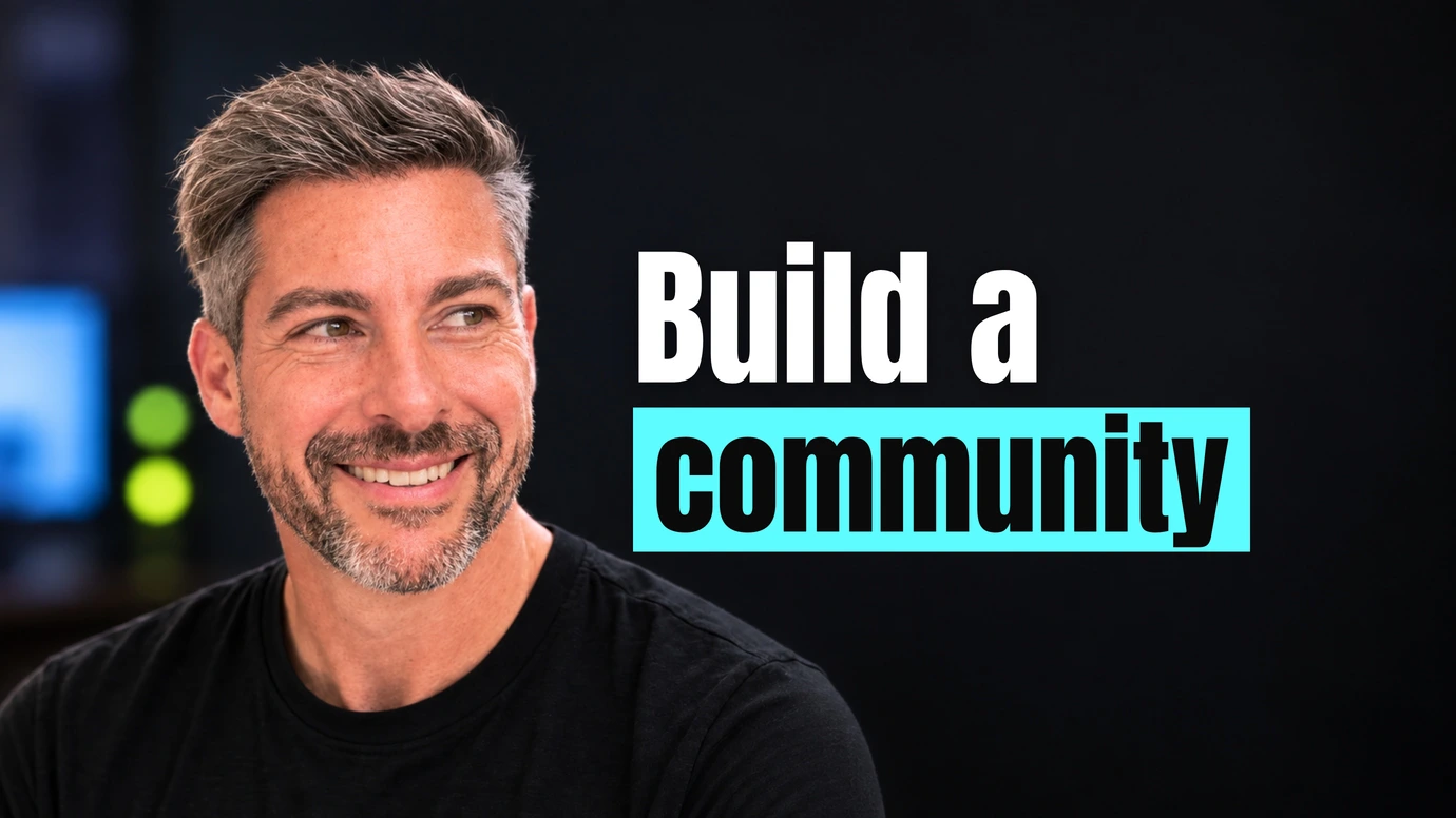 James Ansell, founder of Code23, with a warm smile beside the headline Build a community