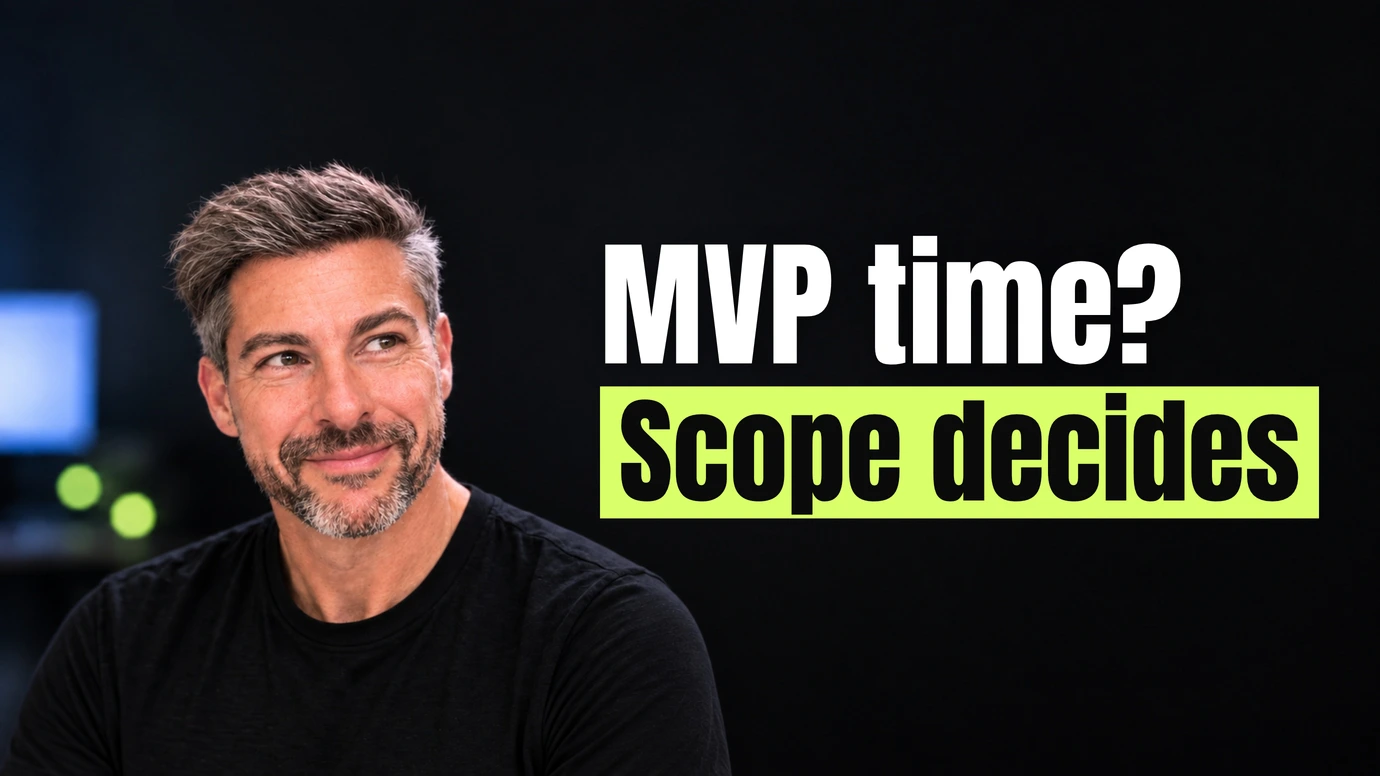 James Ansell, founder of Code23, with a sceptical smile beside the headline MVP time? Scope decides