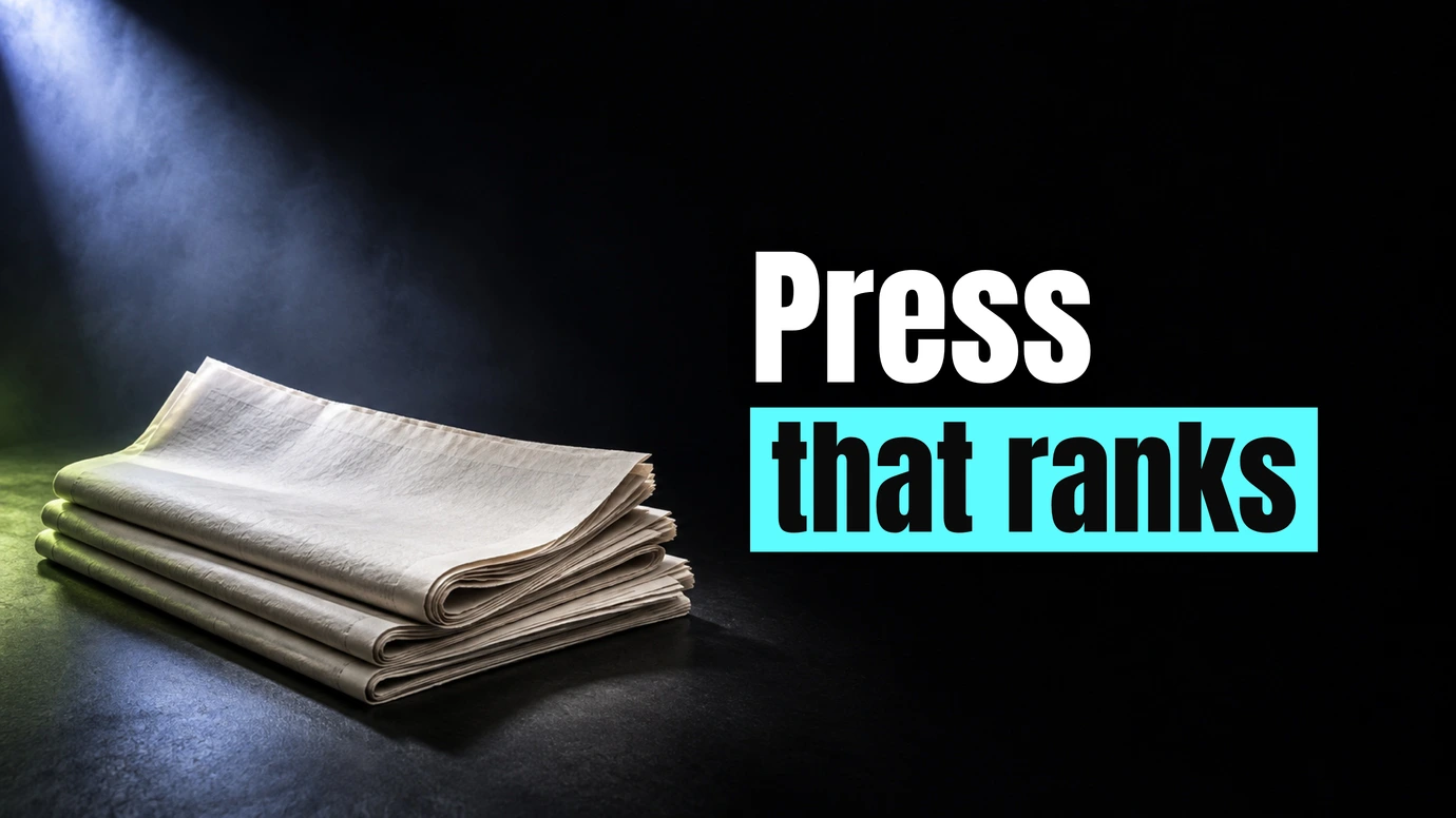 A spotlight falling on a stack of folded newspapers beside the headline Press that ranks