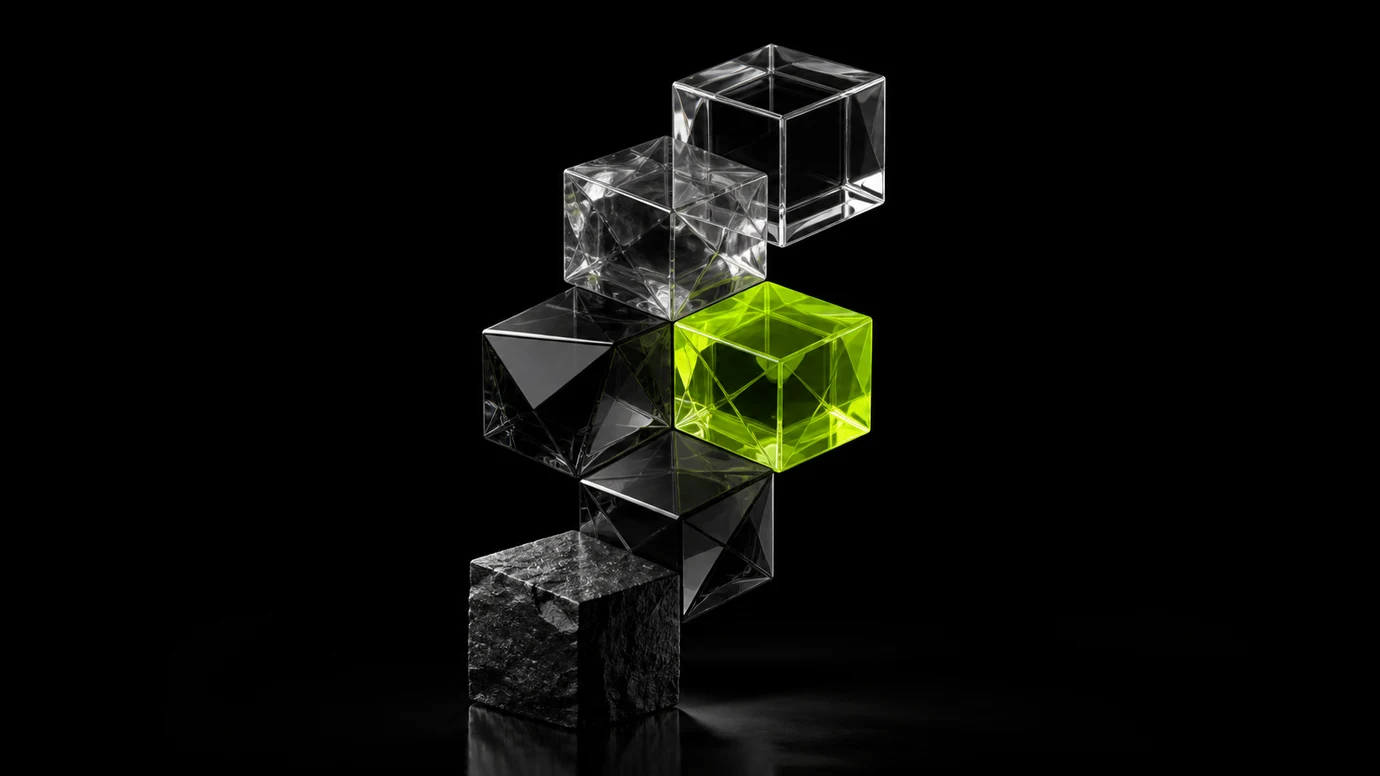 A lime stage in a stacked sequence of dark technology forms transforming from rough to clear glass