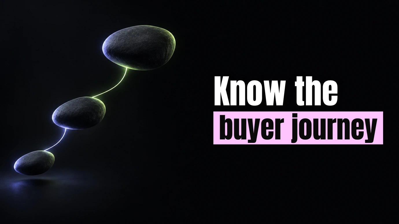 Stepping stones joined by a glowing path beside the headline Know the buyer journey