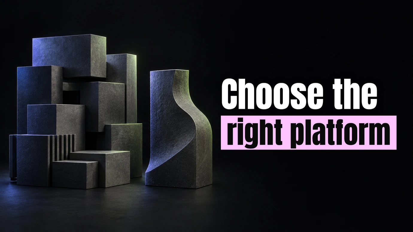Ready-made stone blocks beside one custom-shaped piece, next to the headline Choose the right platform