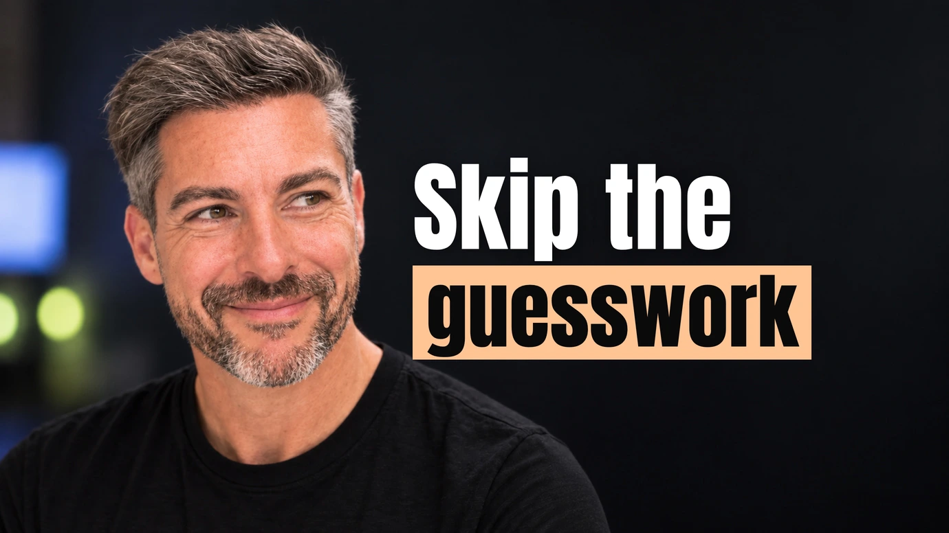 James Ansell, founder of Code23, glancing at the headline Skip the guesswork