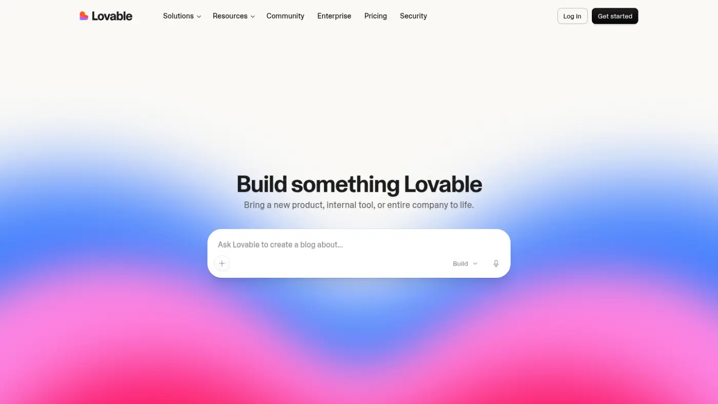 The Lovable homepage showing its AI app-building interface