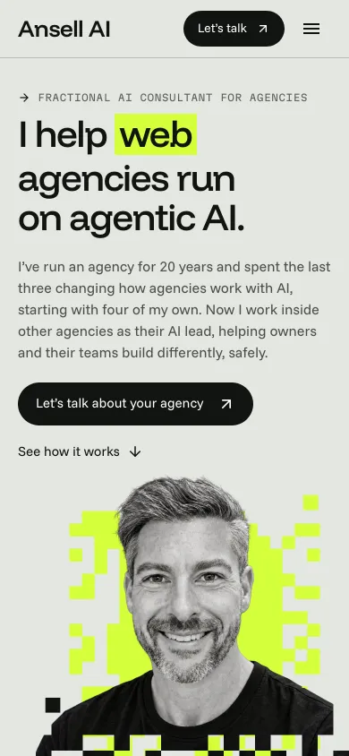 The ansell.ai homepage on a phone