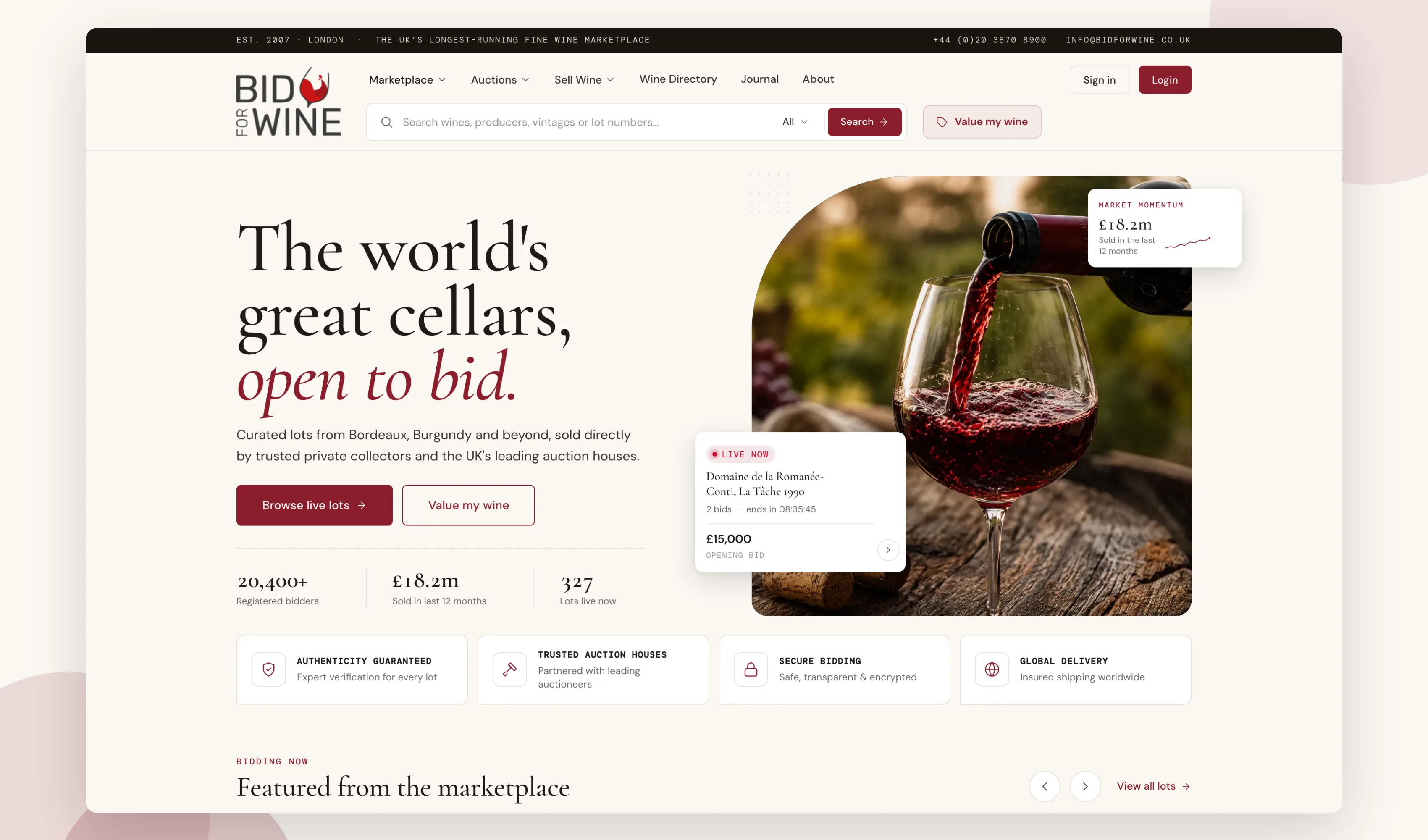 Bid for Wine marketplace home showcase