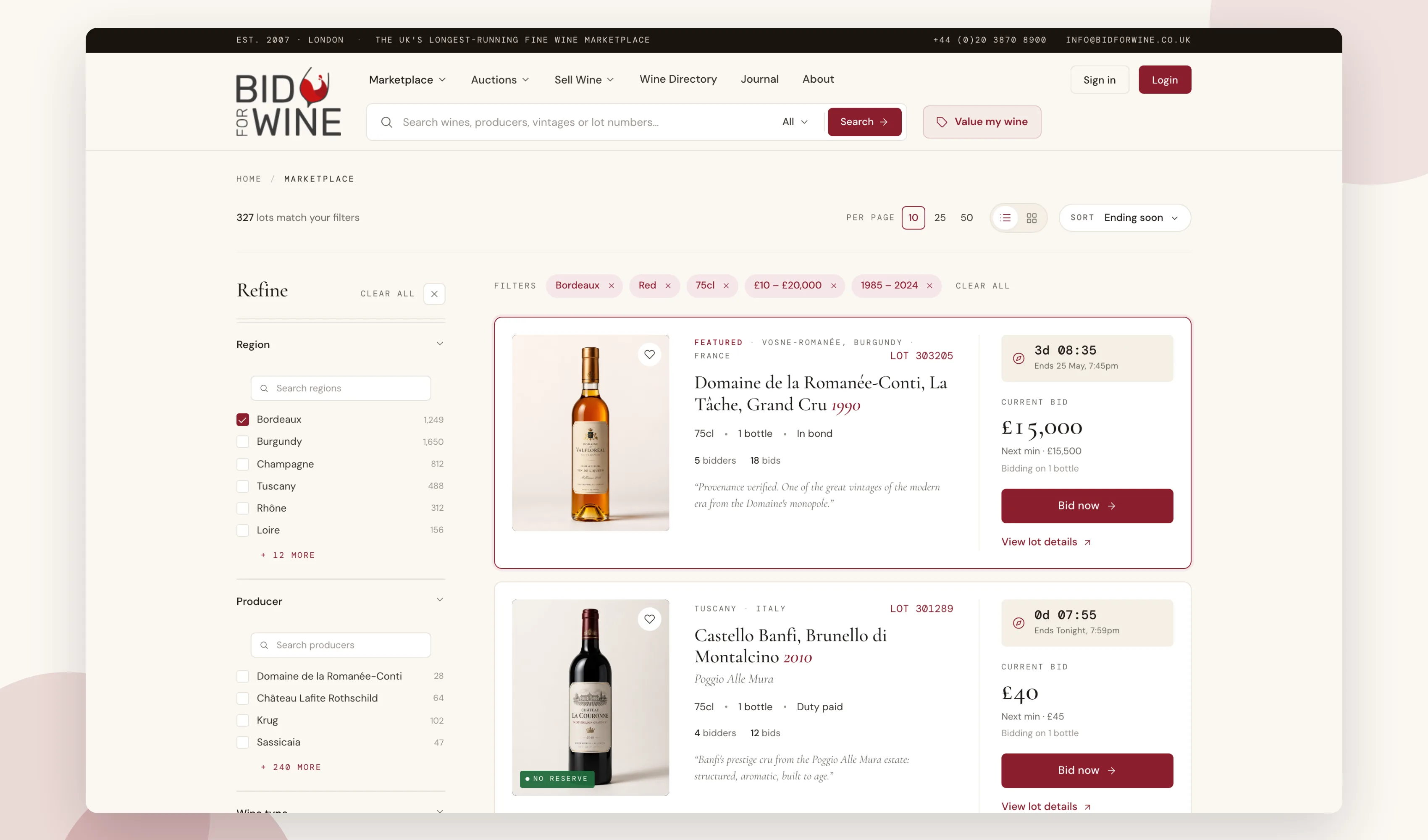 Bid for Wine live marketplace showcase