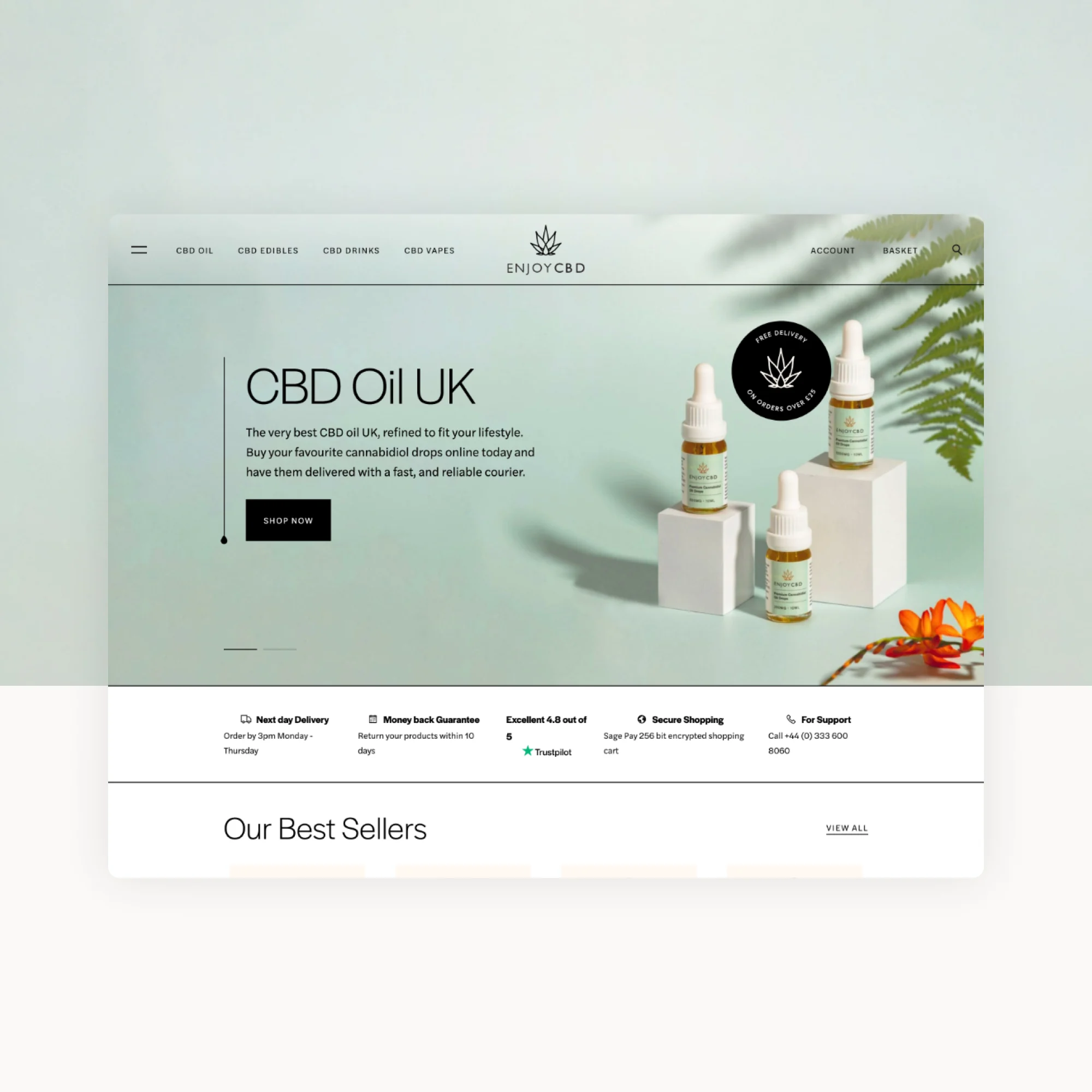 EnjoyCBD website shown in an art-directed device setting