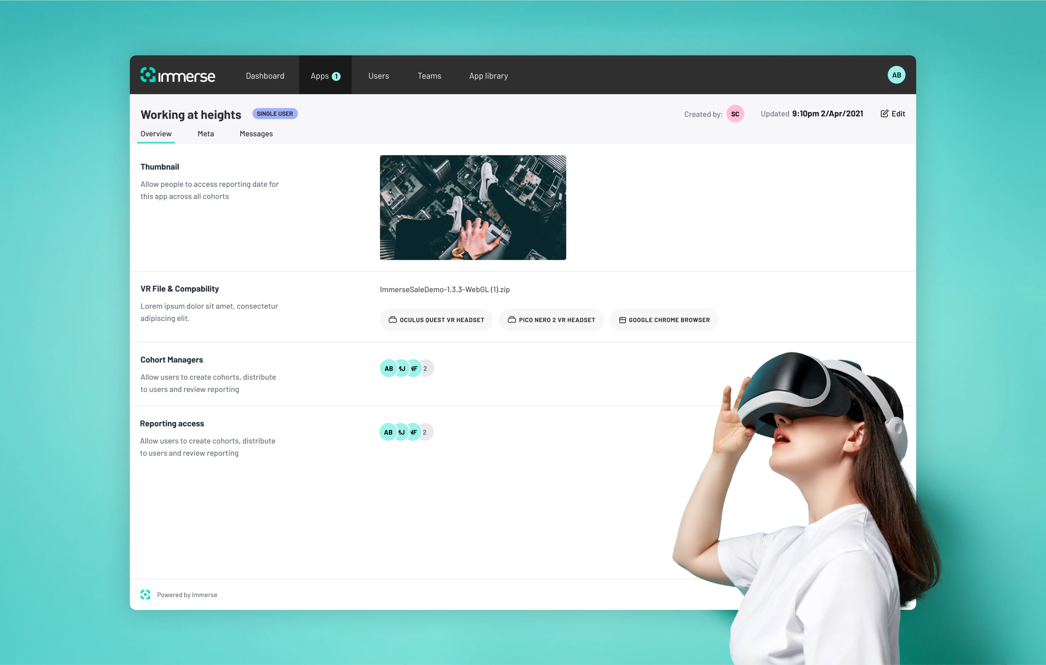 Immerse VR cohort management showcase