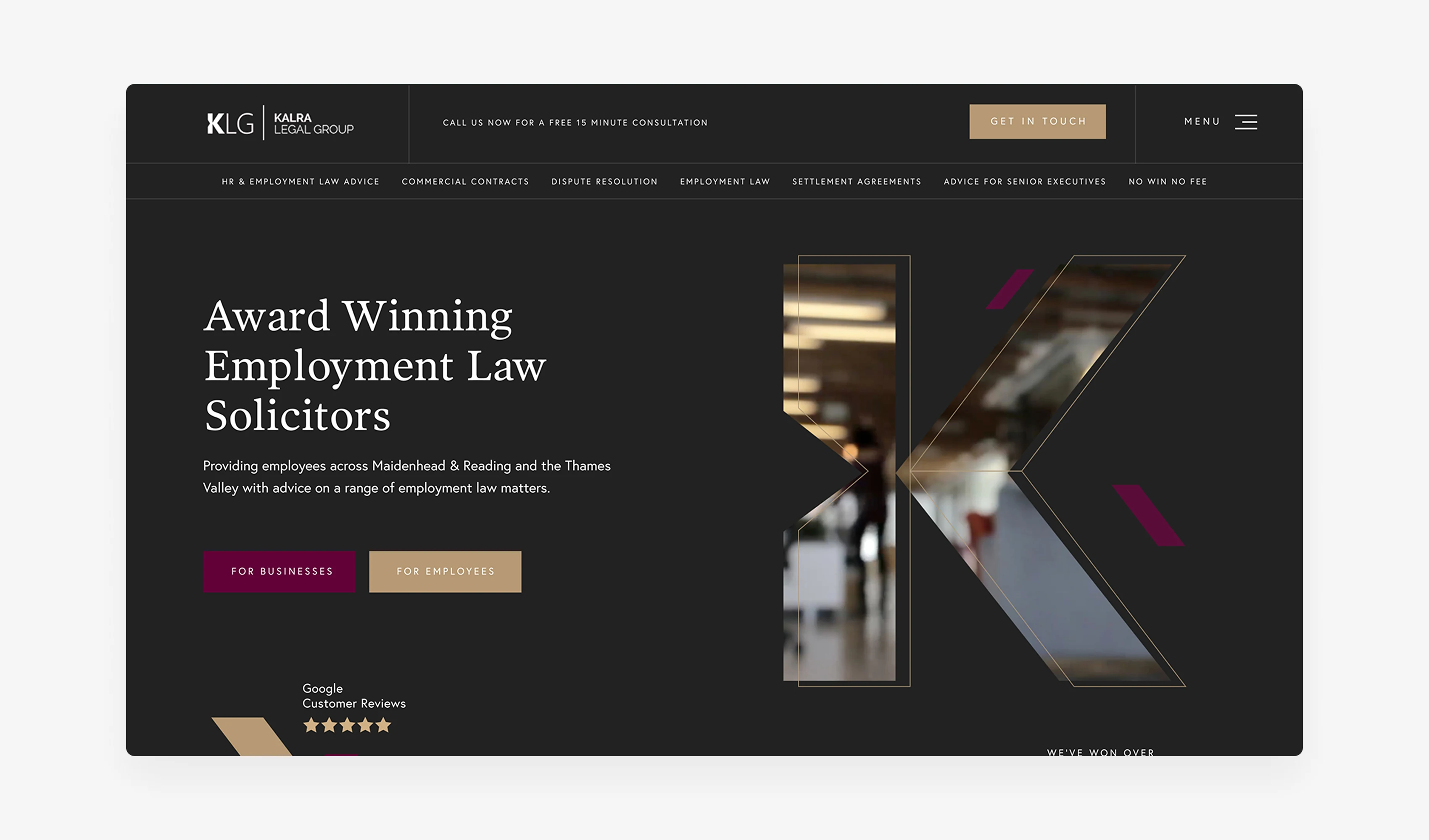 KLG Law firm homepage showcase