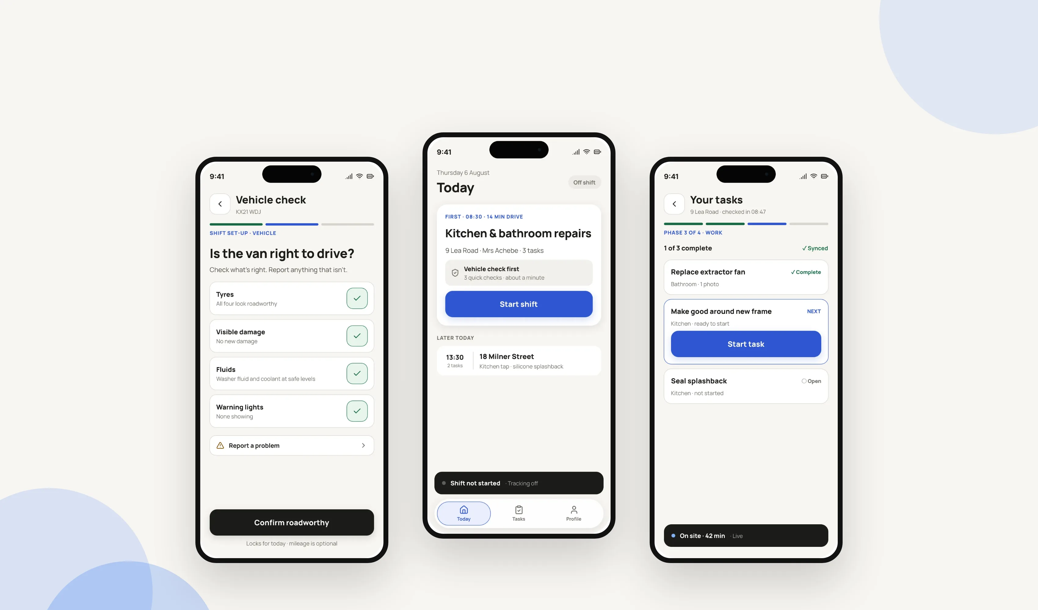 OI Group field app: start of day showcase