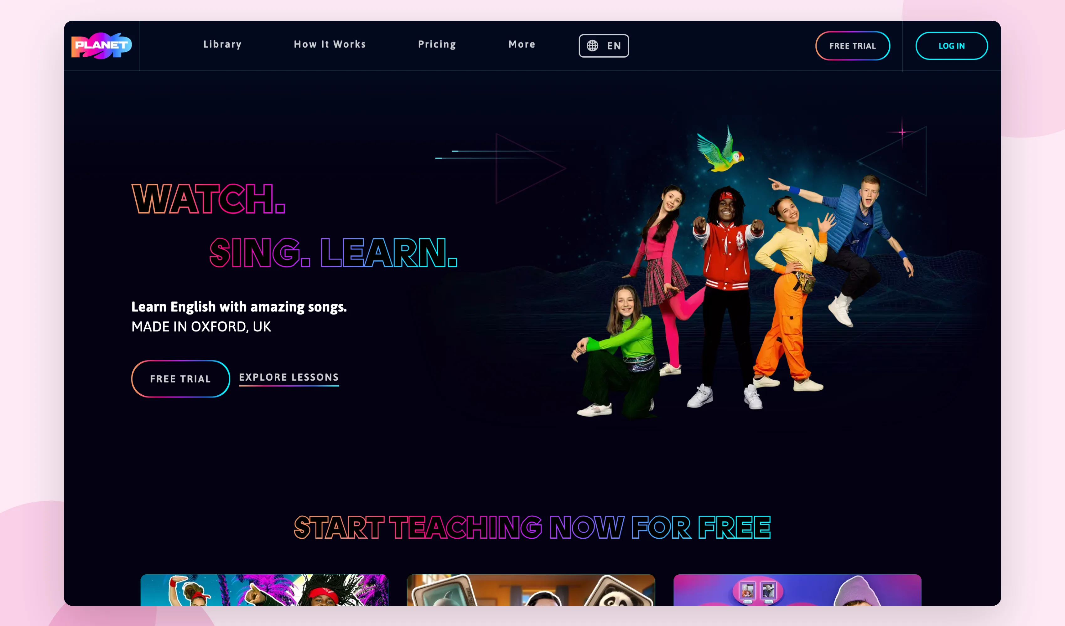 Planet Pop homepage showcase