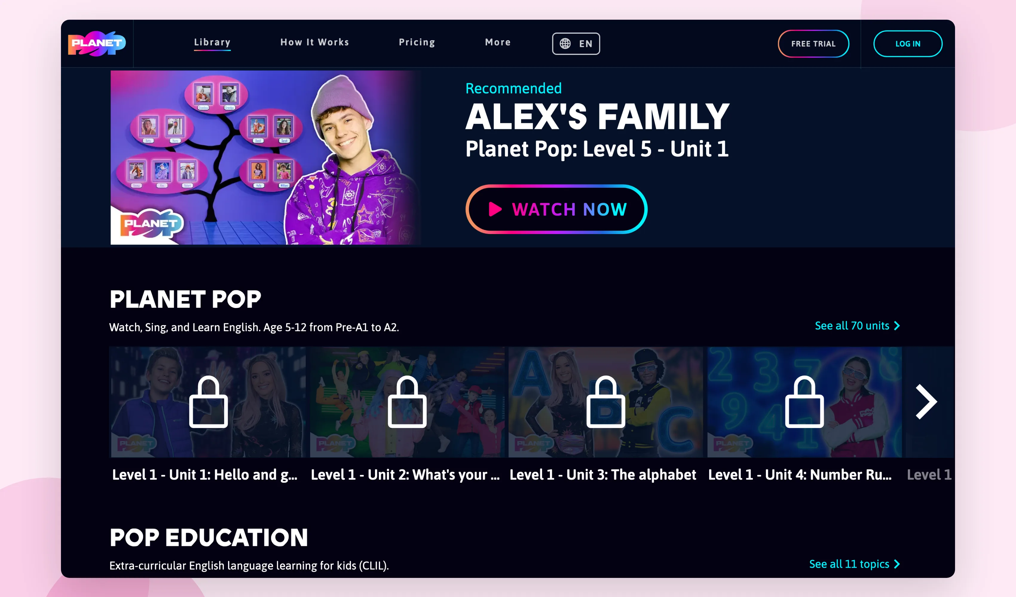 Planet Pop lesson library showcase