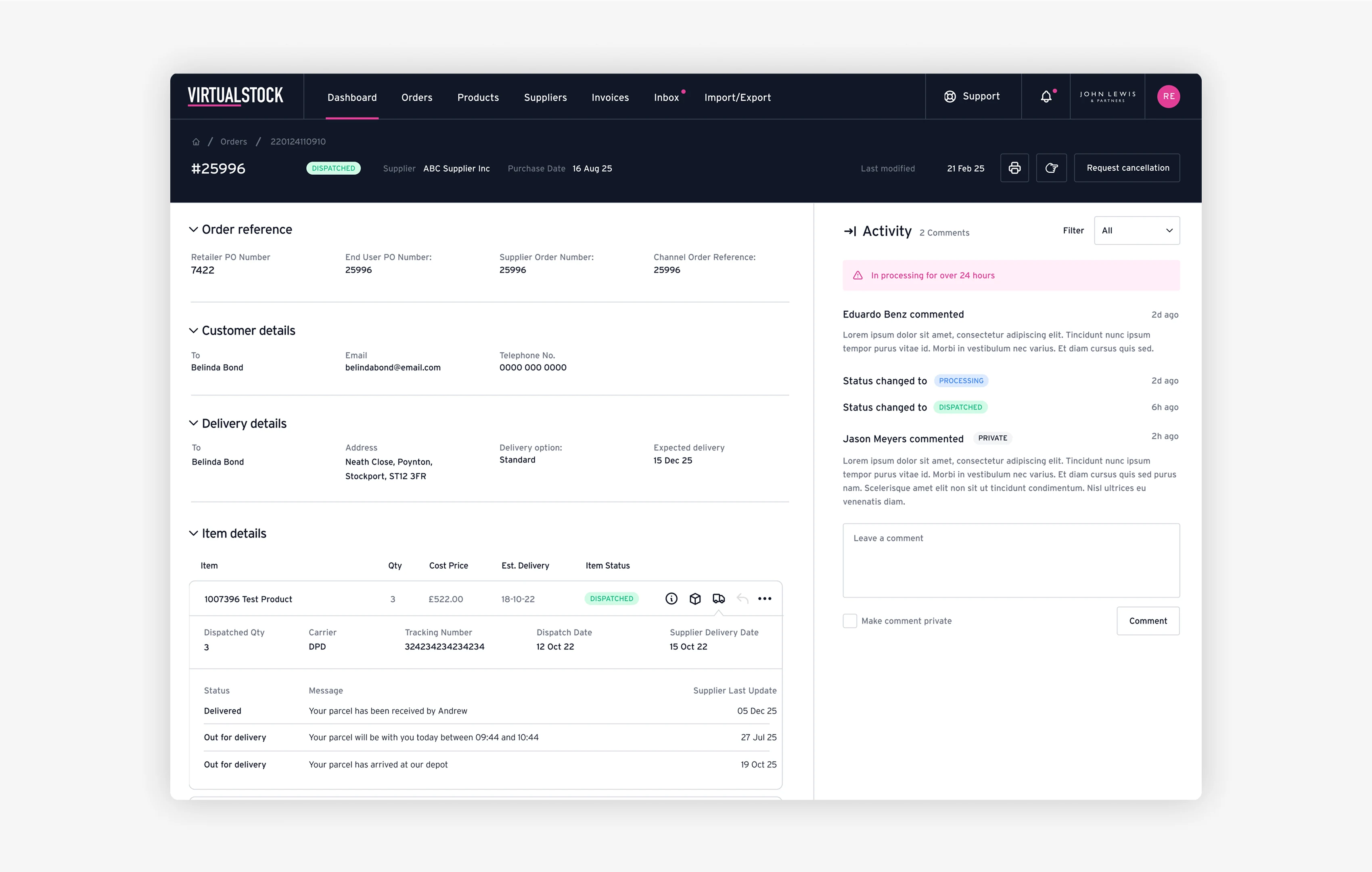 Virtualstock retailer interface showcase